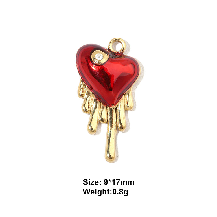 A gold plating melted heart design red enamel stainless steel charm