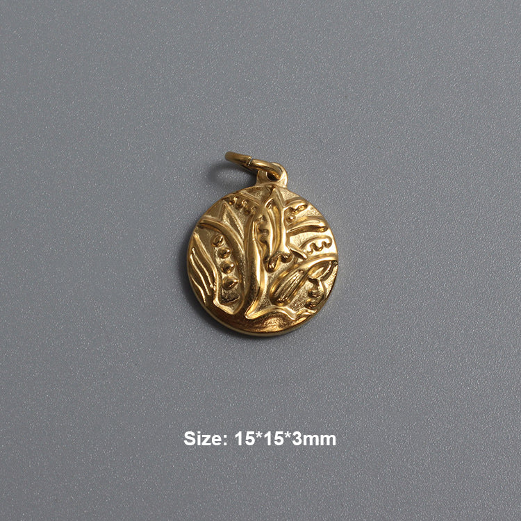 A gold plating floral design stainless steel charm