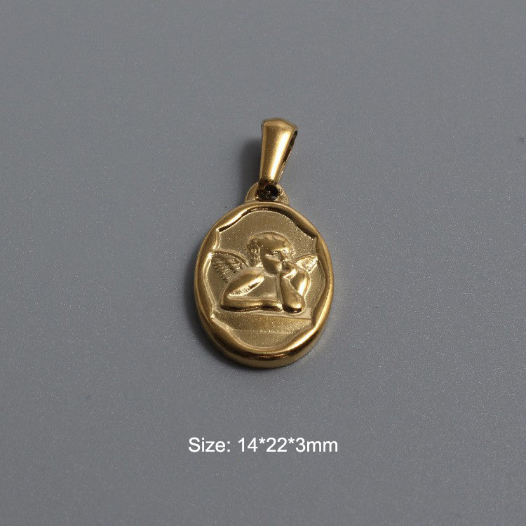 Titanium Stainless Steel Charm Gold Cupid Angels