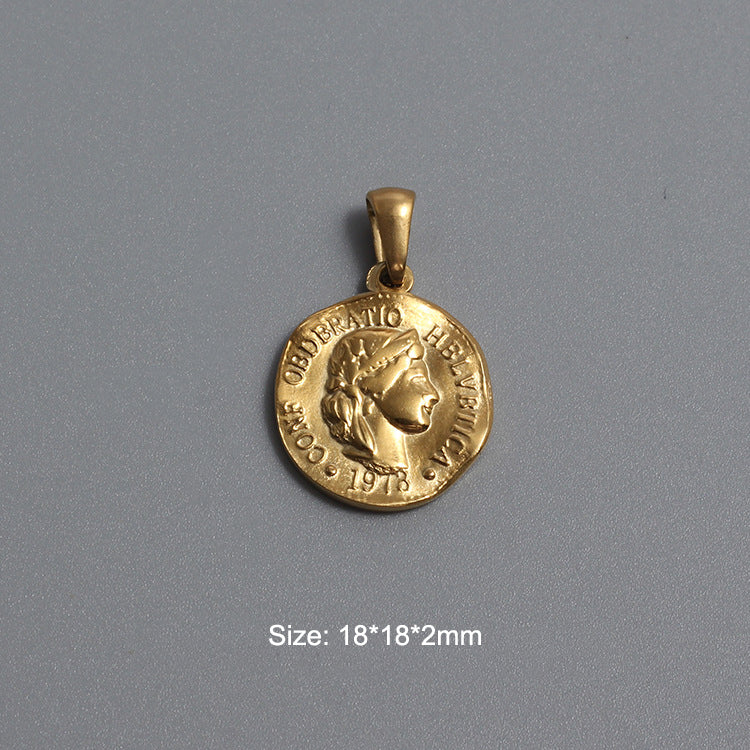 Titanium Stainless Steel Charm Jesus Queen 10 Rappen Coin Gold