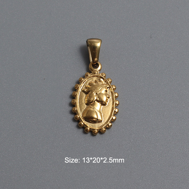 Titanium Stainless Steel Charm Jesus Queen 10 Rappen Coin Gold