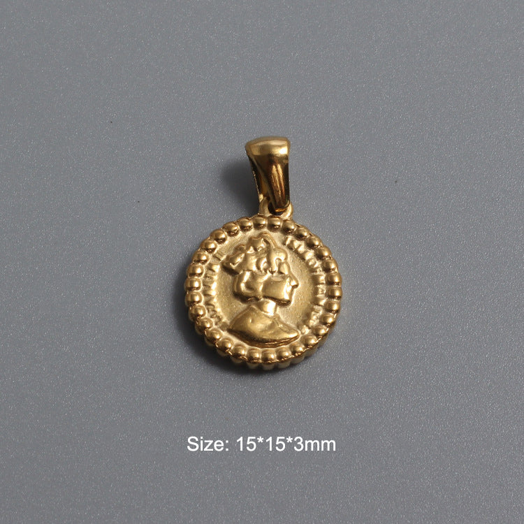 Titanium Stainless Steel Charm Jesus Queen 10 Rappen Coin Gold