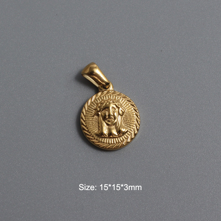 Titanium Stainless Steel Charm Jesus Queen 10 Rappen Coin Gold