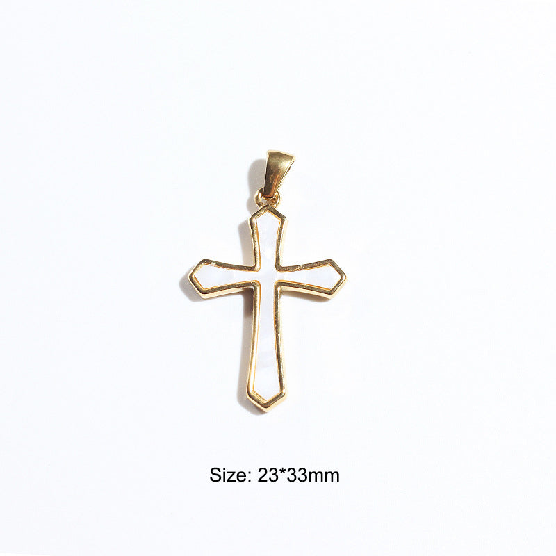 Stainless Steel Embeded Mother-Of-Pearl Charm Gold