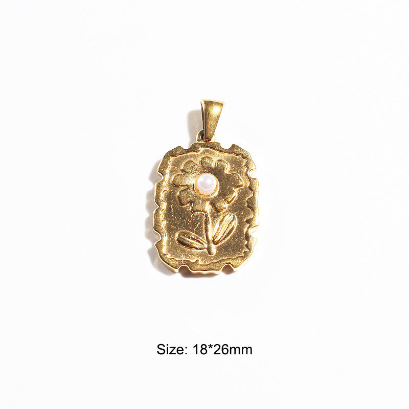 Stainless Steel Embeded Mother-Of-Pearl Charm Gold