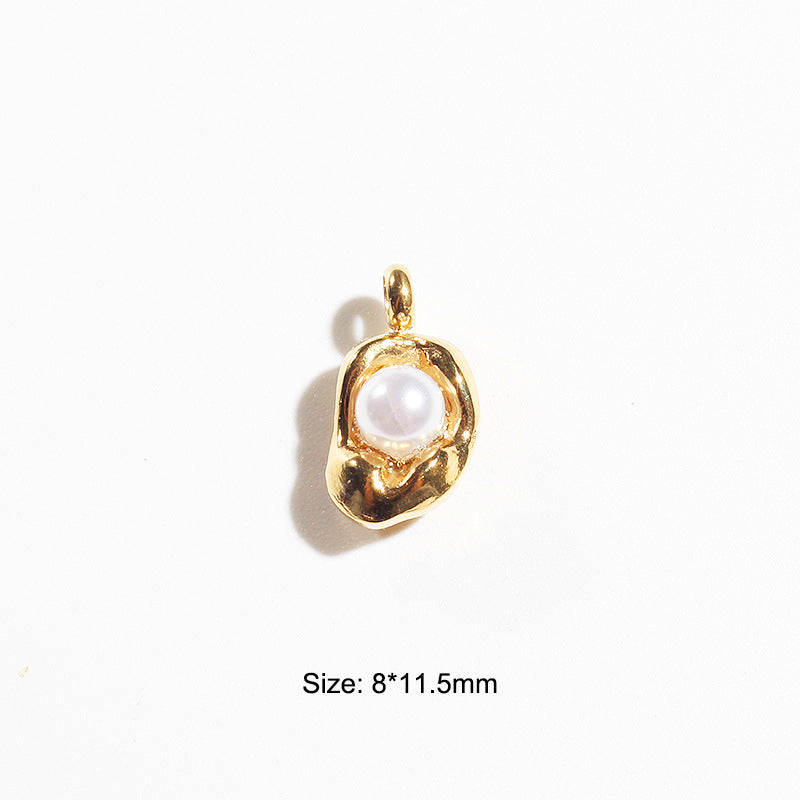 Stainless Steel Embeded Mother-Of-Pearl Charm Gold