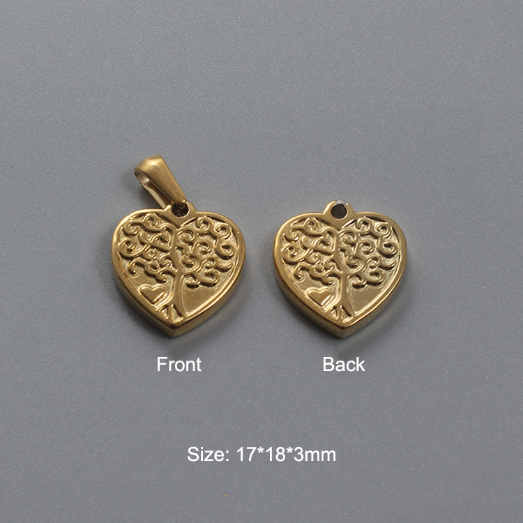 Stainless Steel Hydraulic Peach Heart Charm Gold