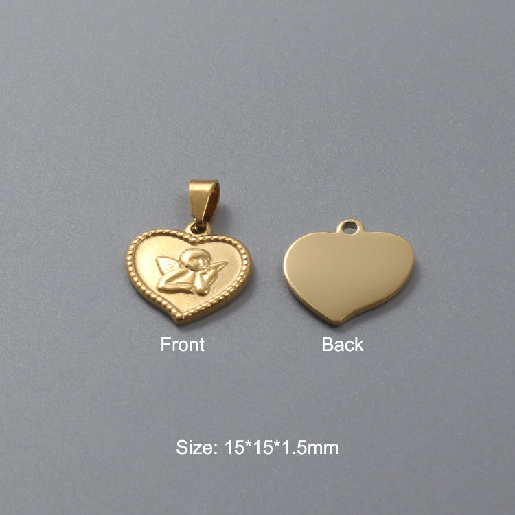 Stainless Steel Hydraulic Peach Heart Charm Gold