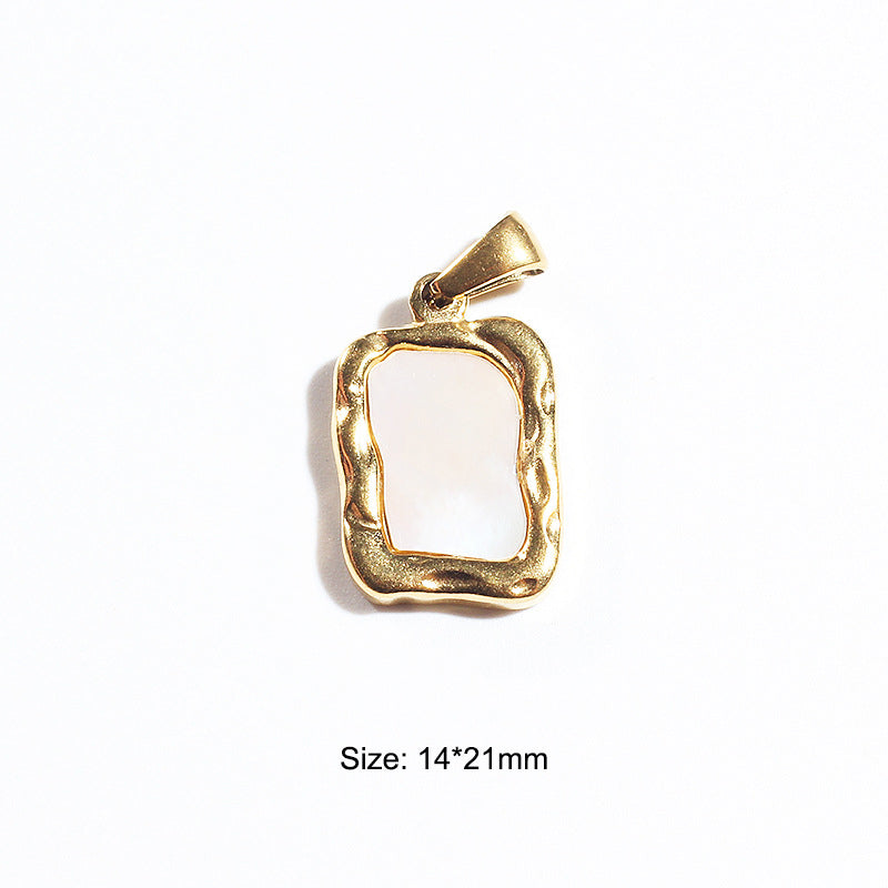 Stainless Steel Embeded Mother-Of-Pearl Charm Gold