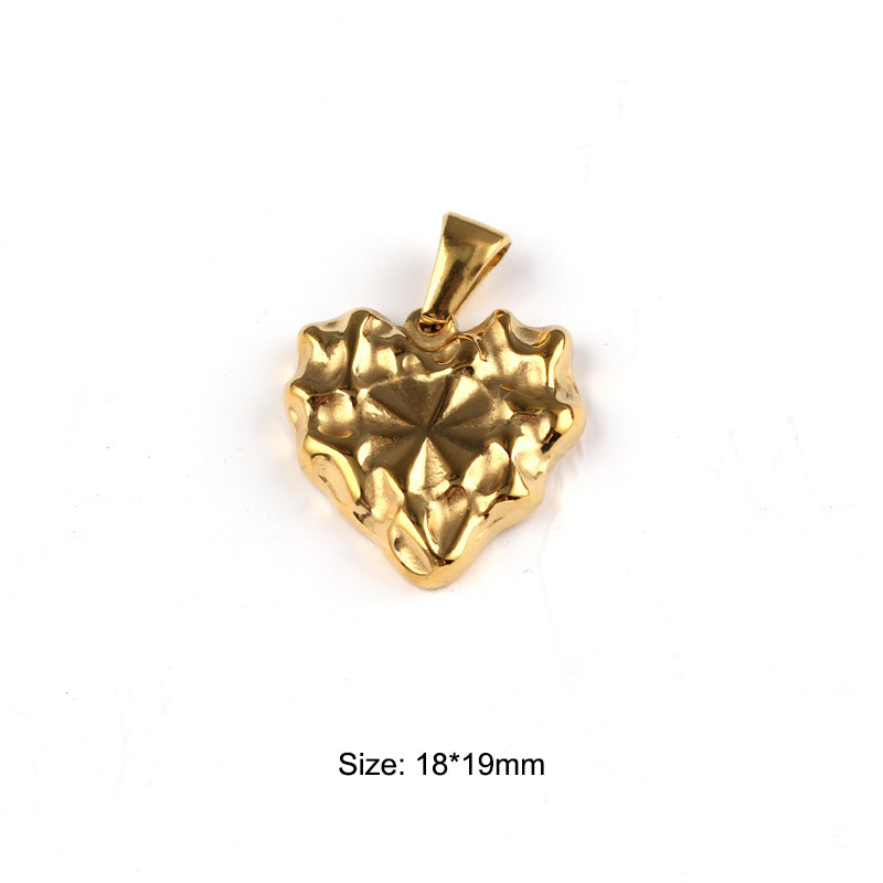 Stainless Steel Water Texture Heart Charm Gold