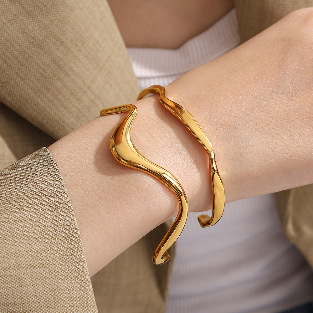 Gold plating wave design stainless steel bangle bracelets