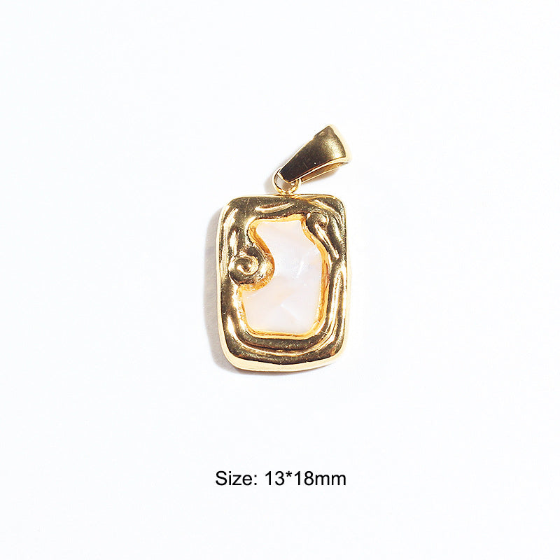 Stainless Steel Embeded Mother-Of-Pearl Charm Gold