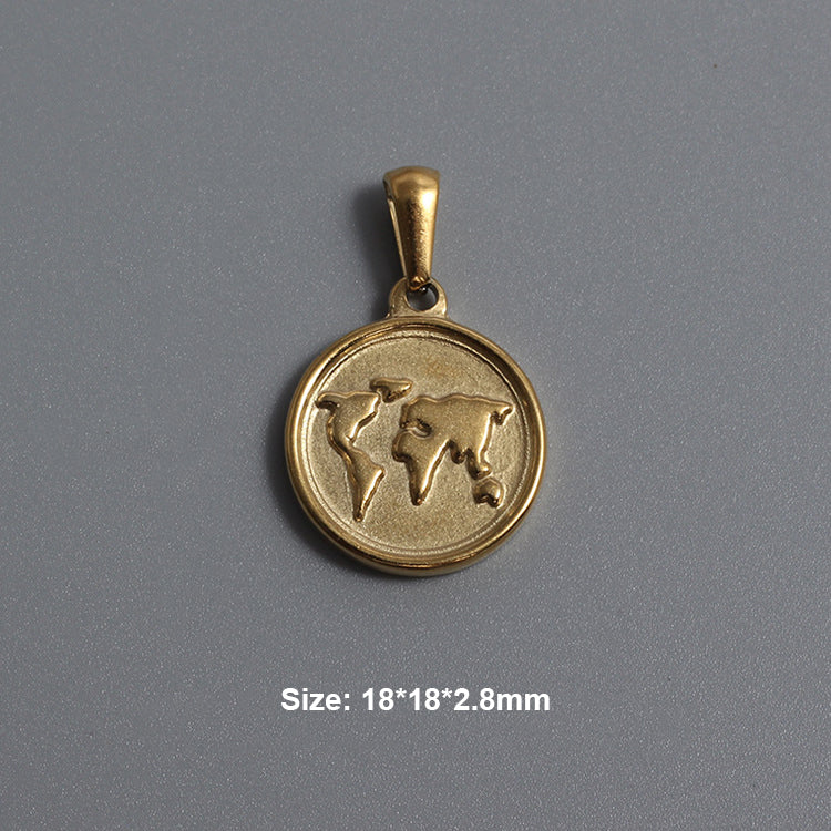 A gold plating world map design stainless steel charm