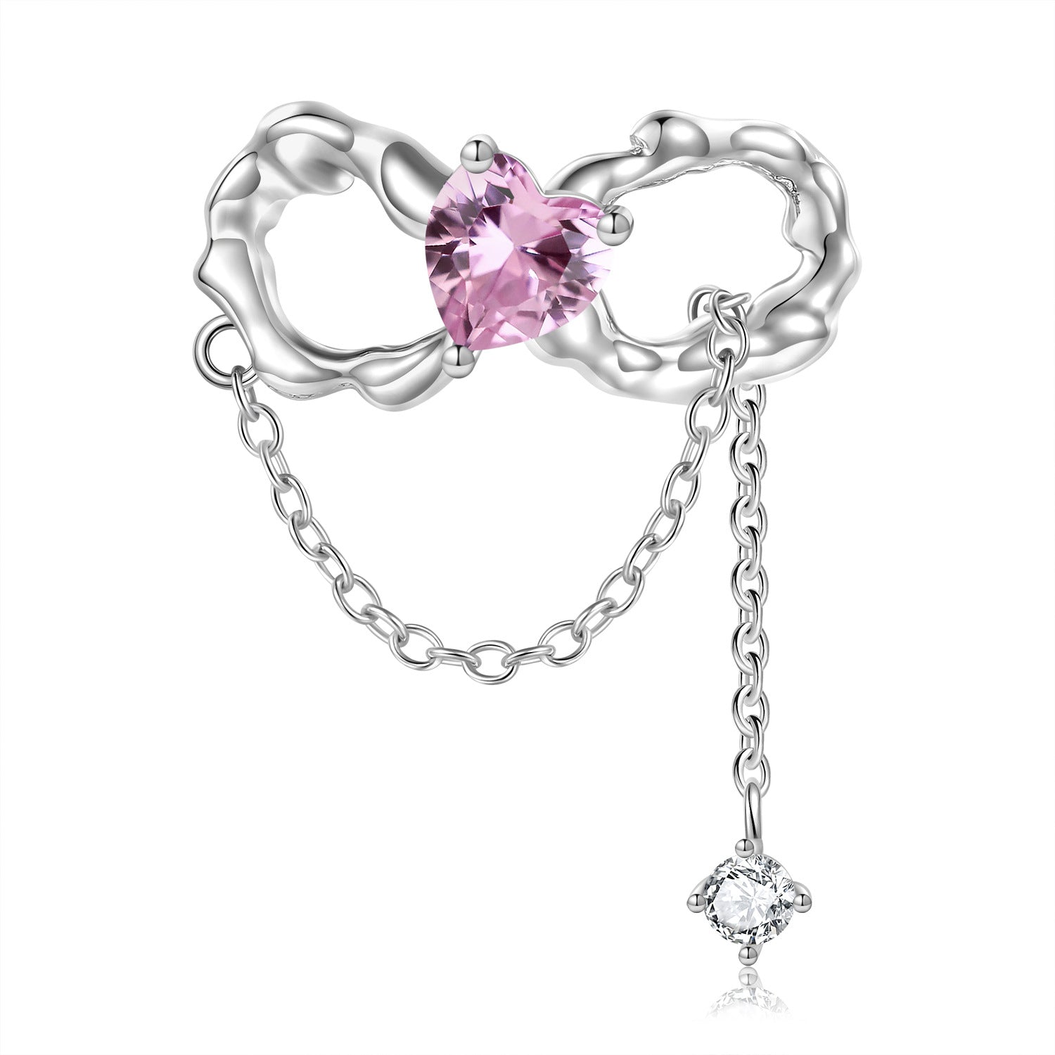 Sterling Silver Heart And Bow Birthstone Charm
