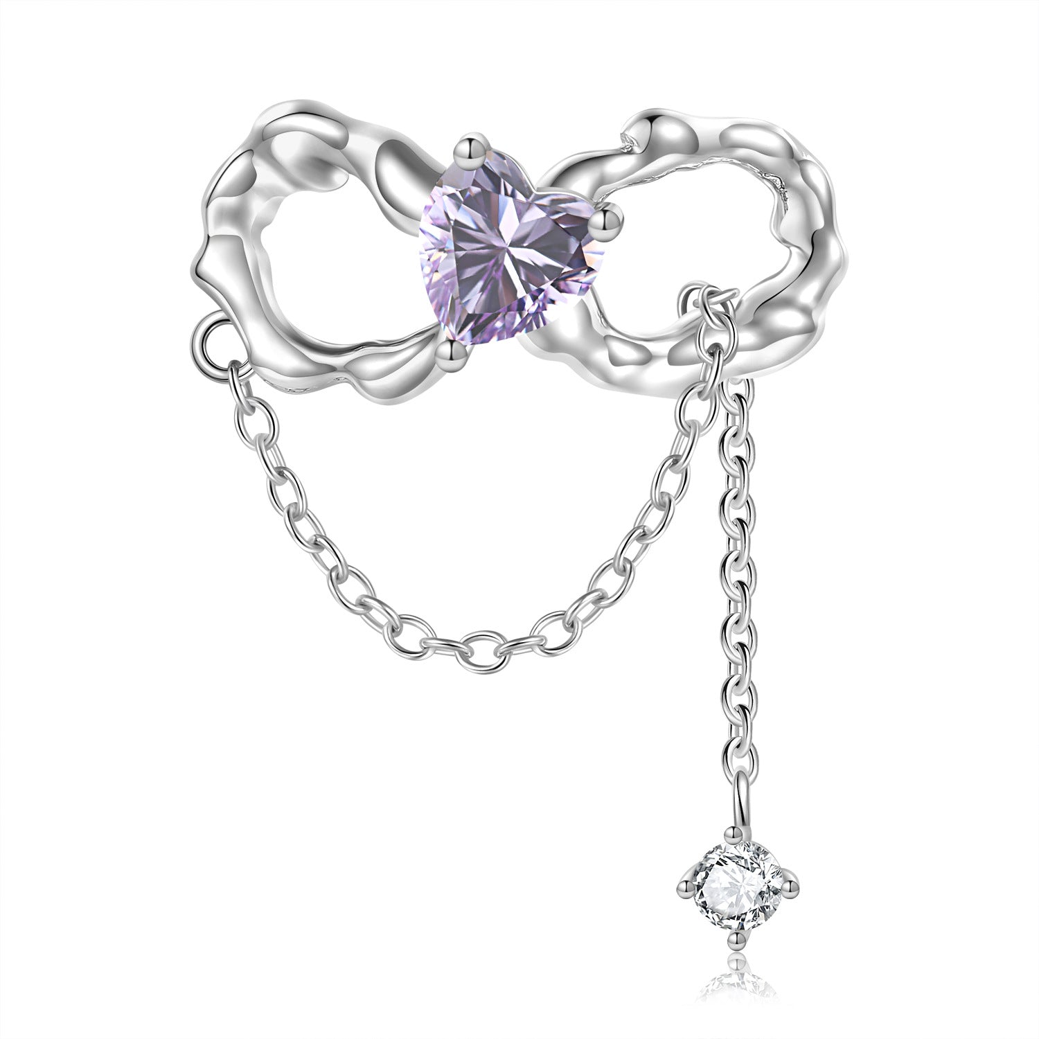 Sterling Silver Heart And Bow Birthstone Charm