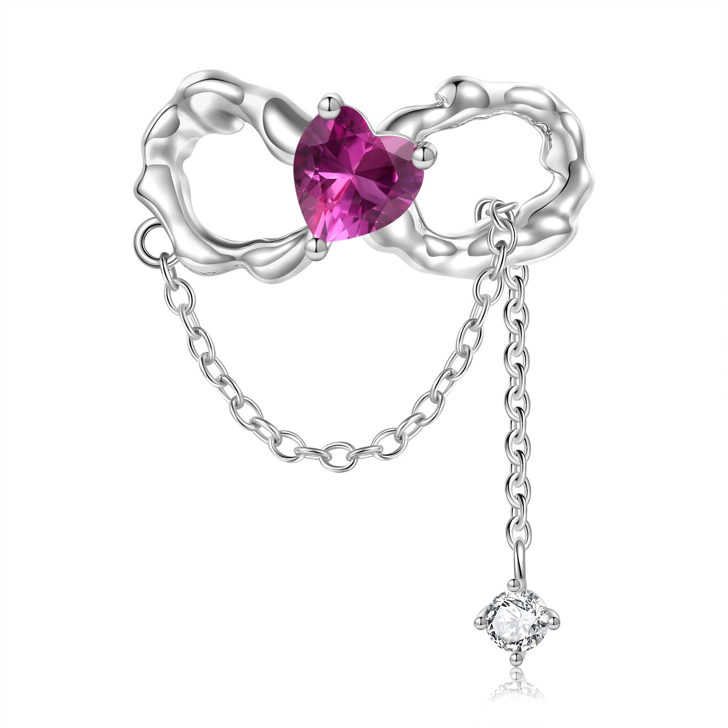 Sterling Silver Heart And Bow Birthstone Charm