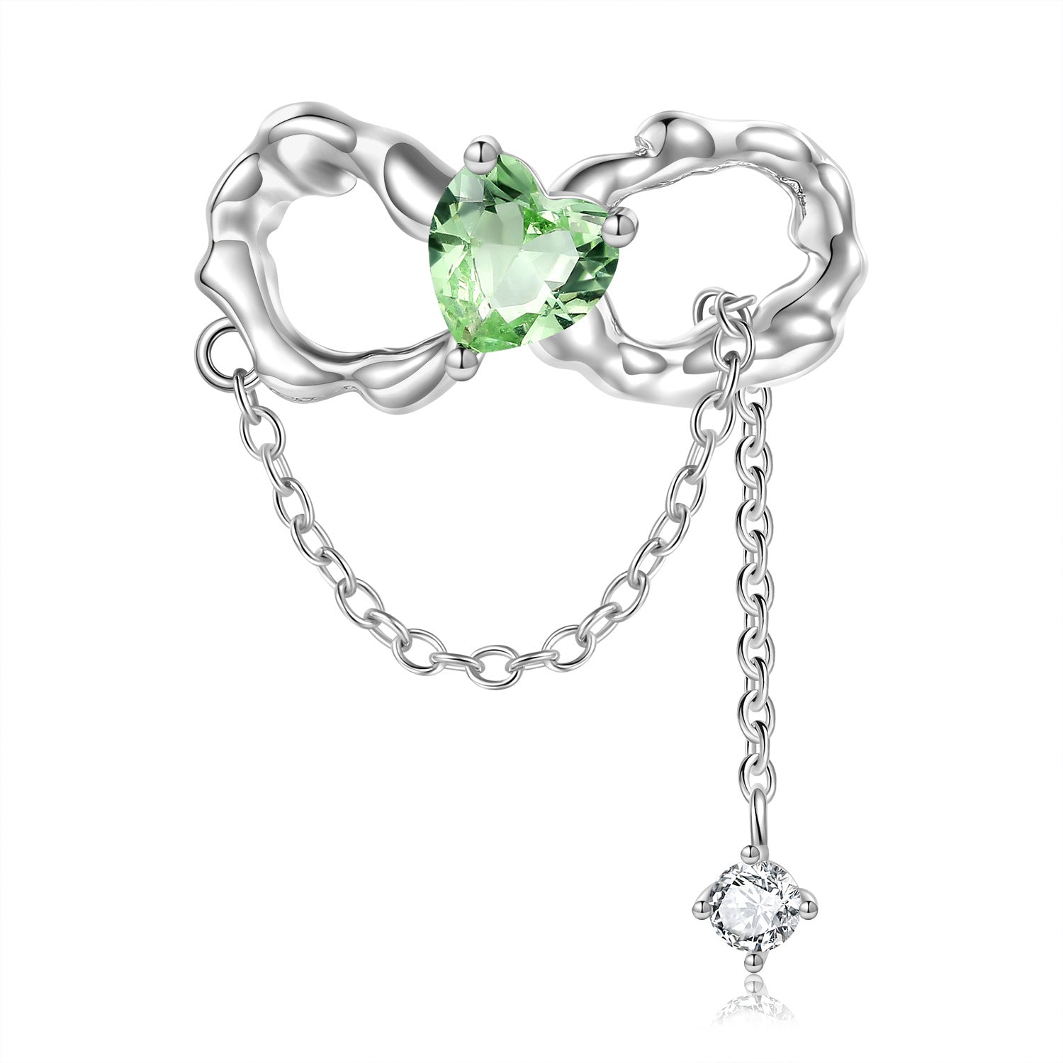 Sterling Silver Heart And Bow Birthstone Charm