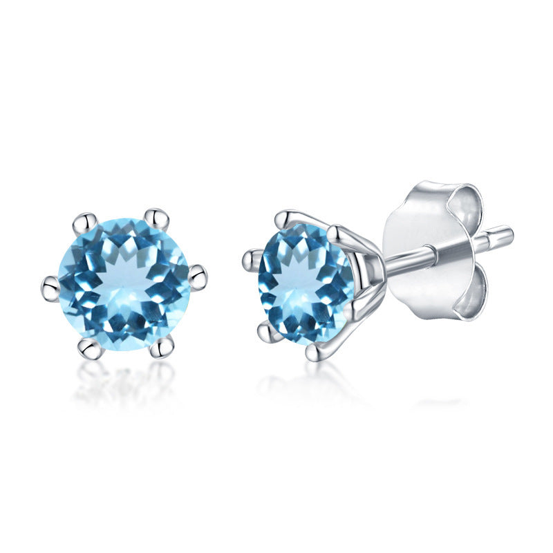 Sterling Silver Natural Gemstone Topaz Amethyst Stud Earrings