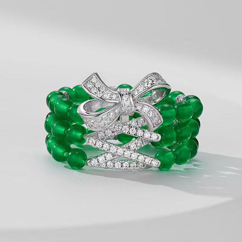Sterling Silver Ballet Ribbon Chrysoprase Beaded Ring