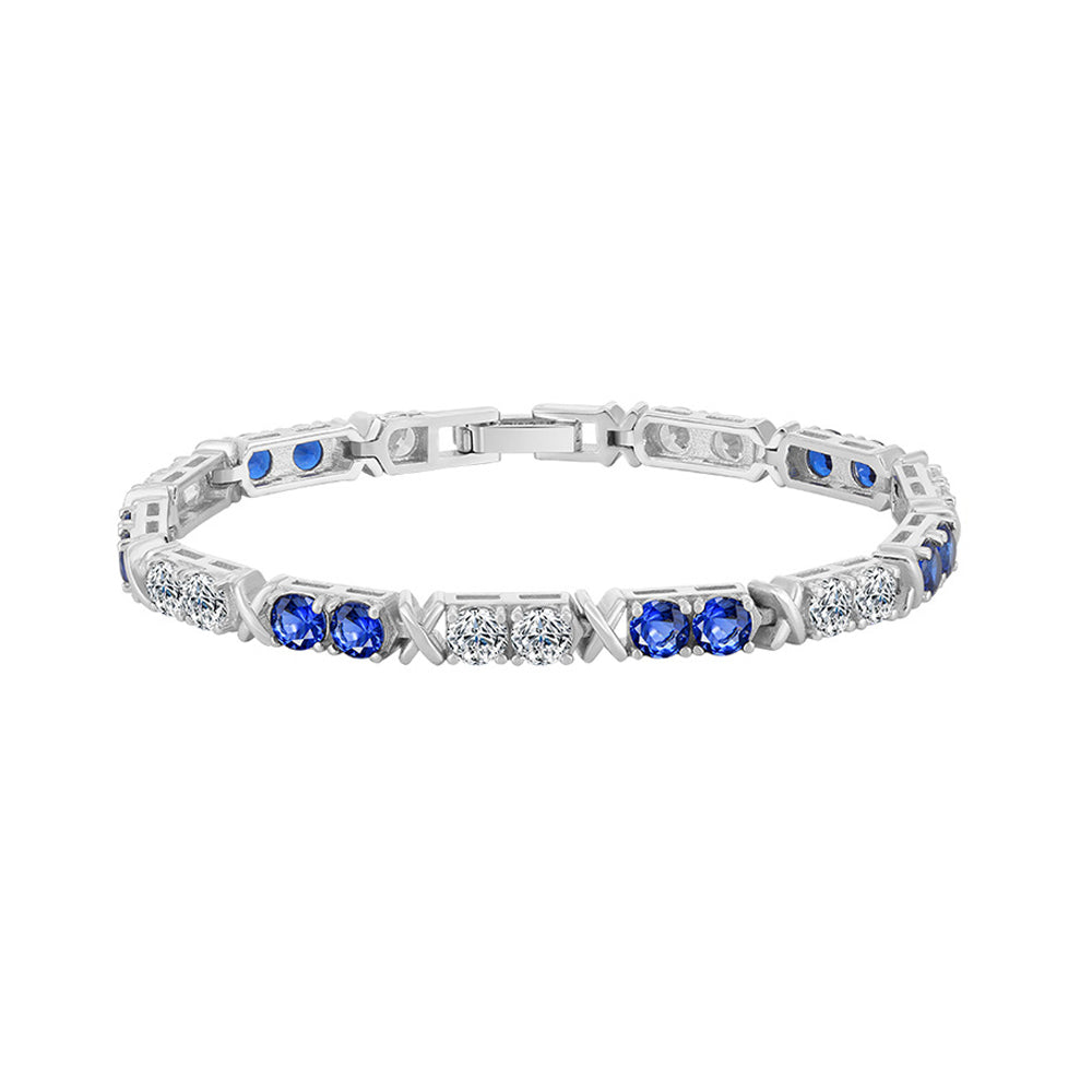 Sterling Silver Blue White Gemstone Cross Tennis Bracelet