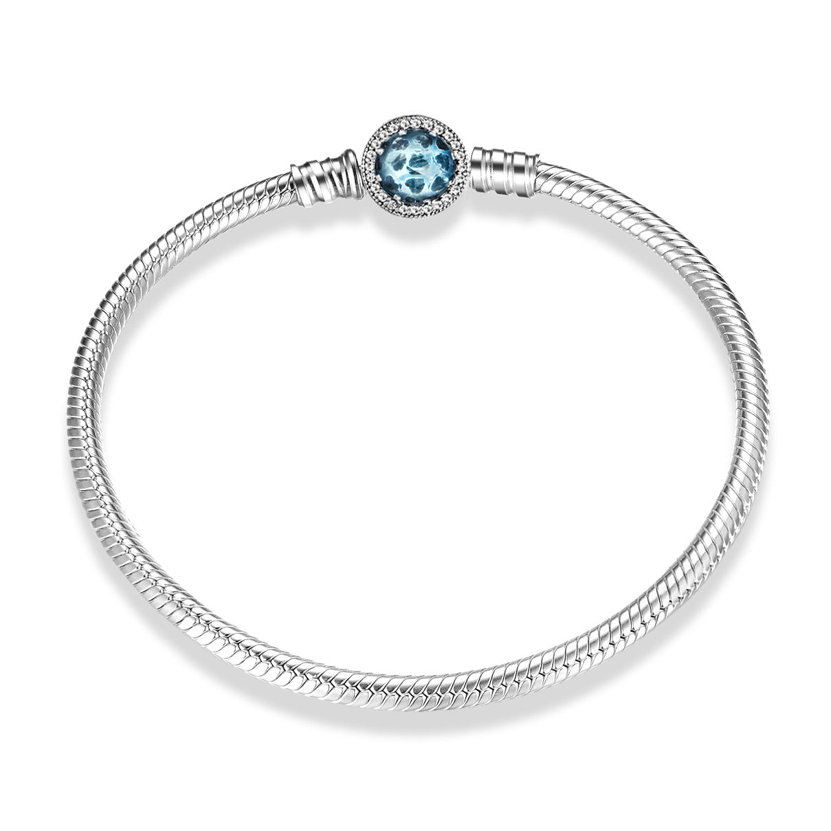 A sterling silver blue hearts design snake chain bracelet