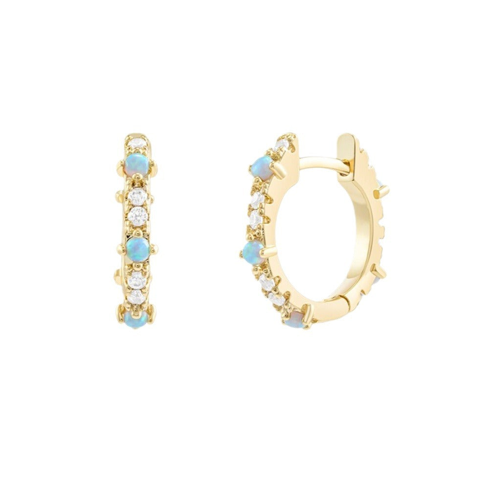 Sterling Silver Blue Opal Huggie Earrings