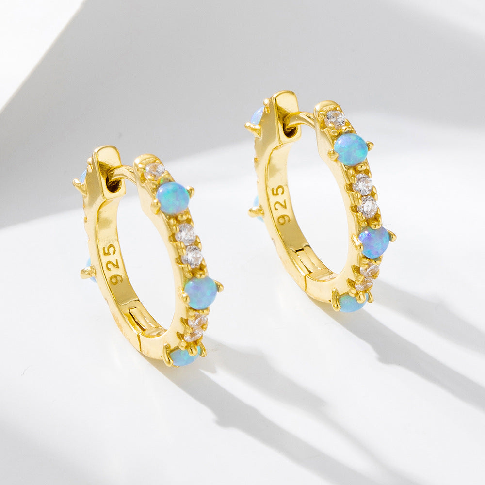 Sterling Silver Blue Opal Huggie Earrings