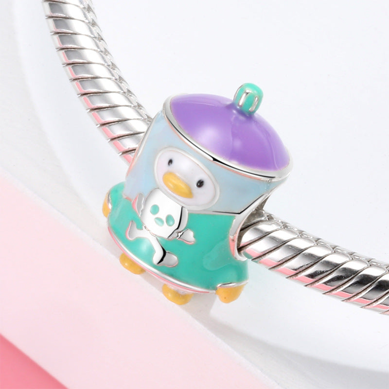 A sterling silver colorful enamel duck in a chan charm