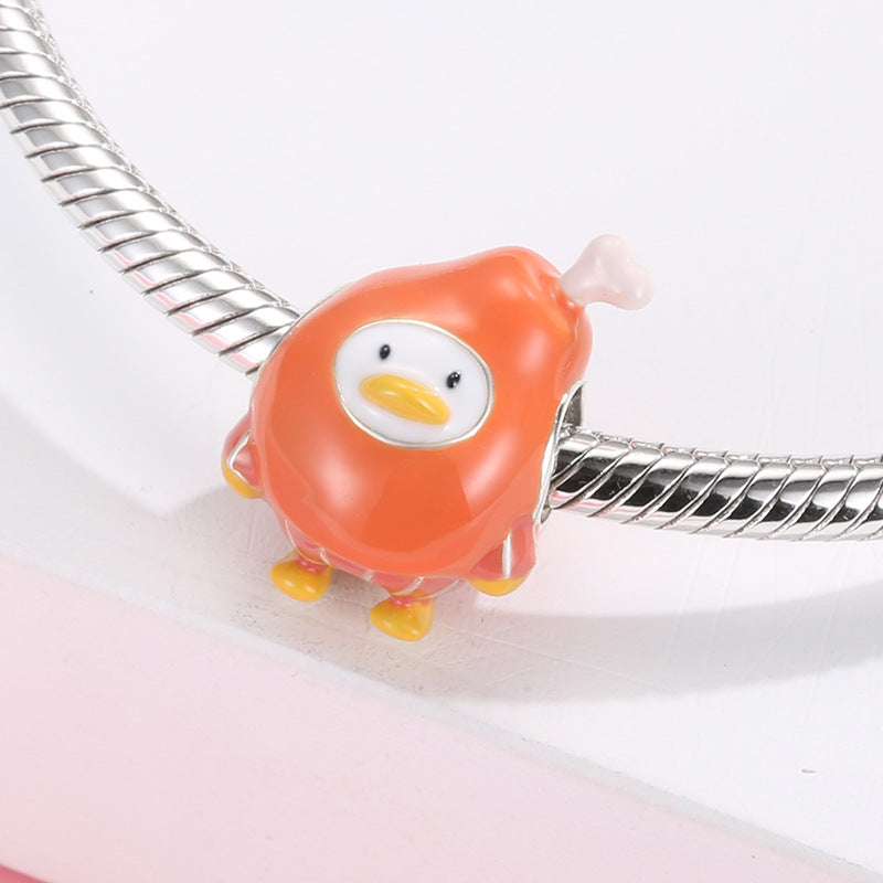 A sterling silver colorful enamel chicken leg duck charm