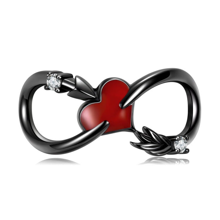 A sterling silver circular cupid's arrow design,with red enamel heart charm black