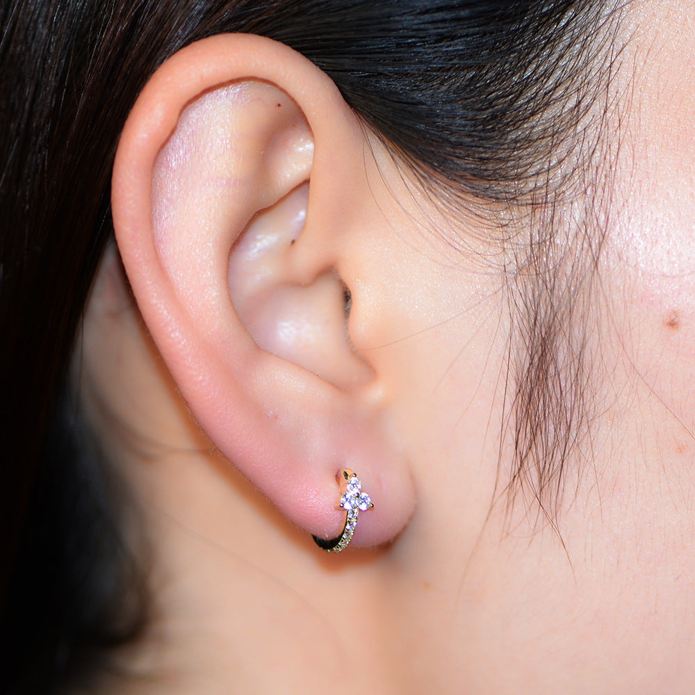 Sterling Silver Clover Gemstone Huggie Earrings