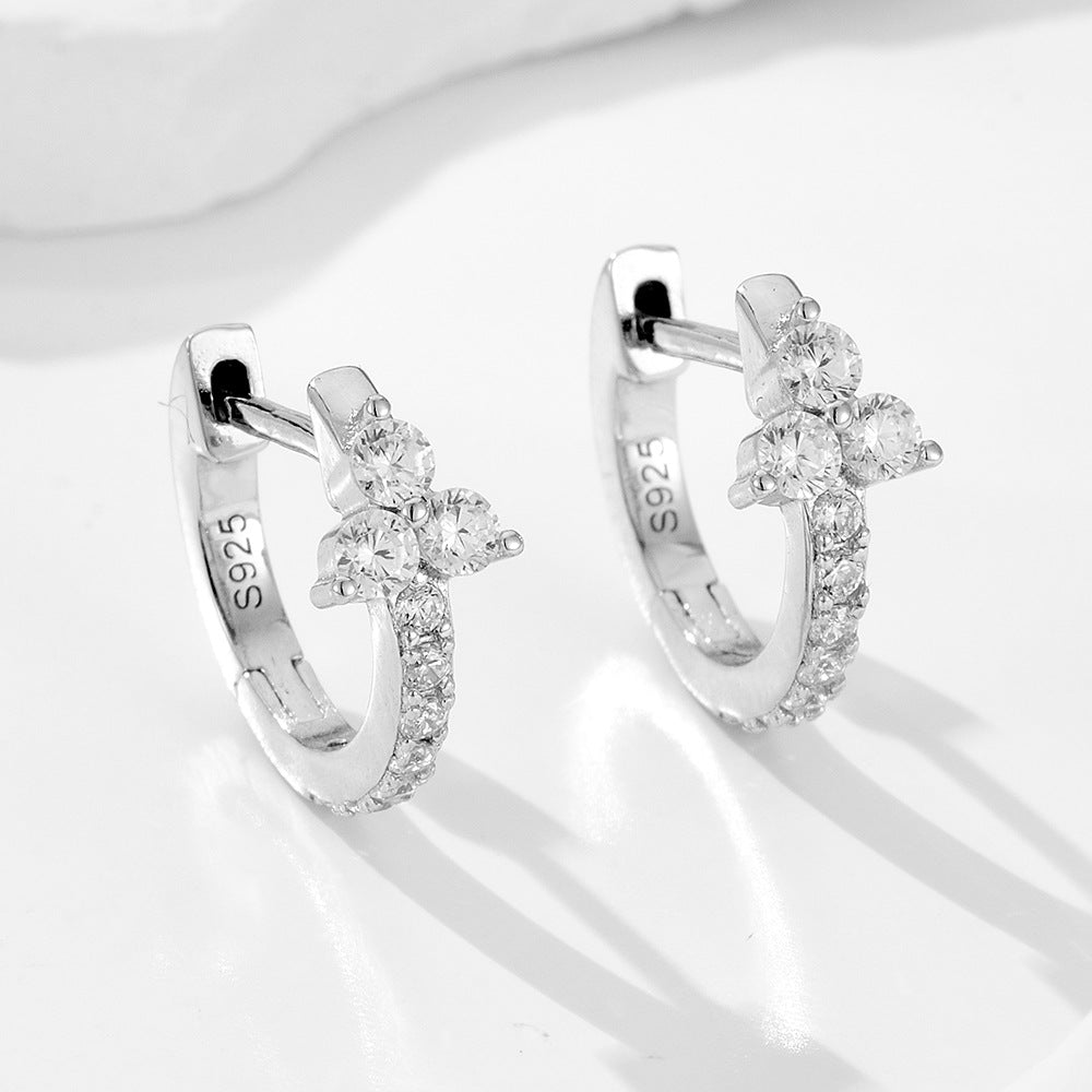 Sterling Silver Clover Gemstone Huggie Earrings