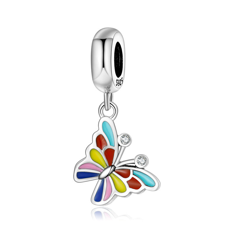 A sterling silver colorful enamel butterfly hanging charm