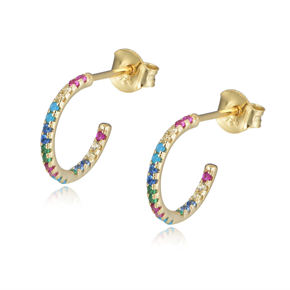 Sterling Silver Colored Gemstone Hoop Earrings