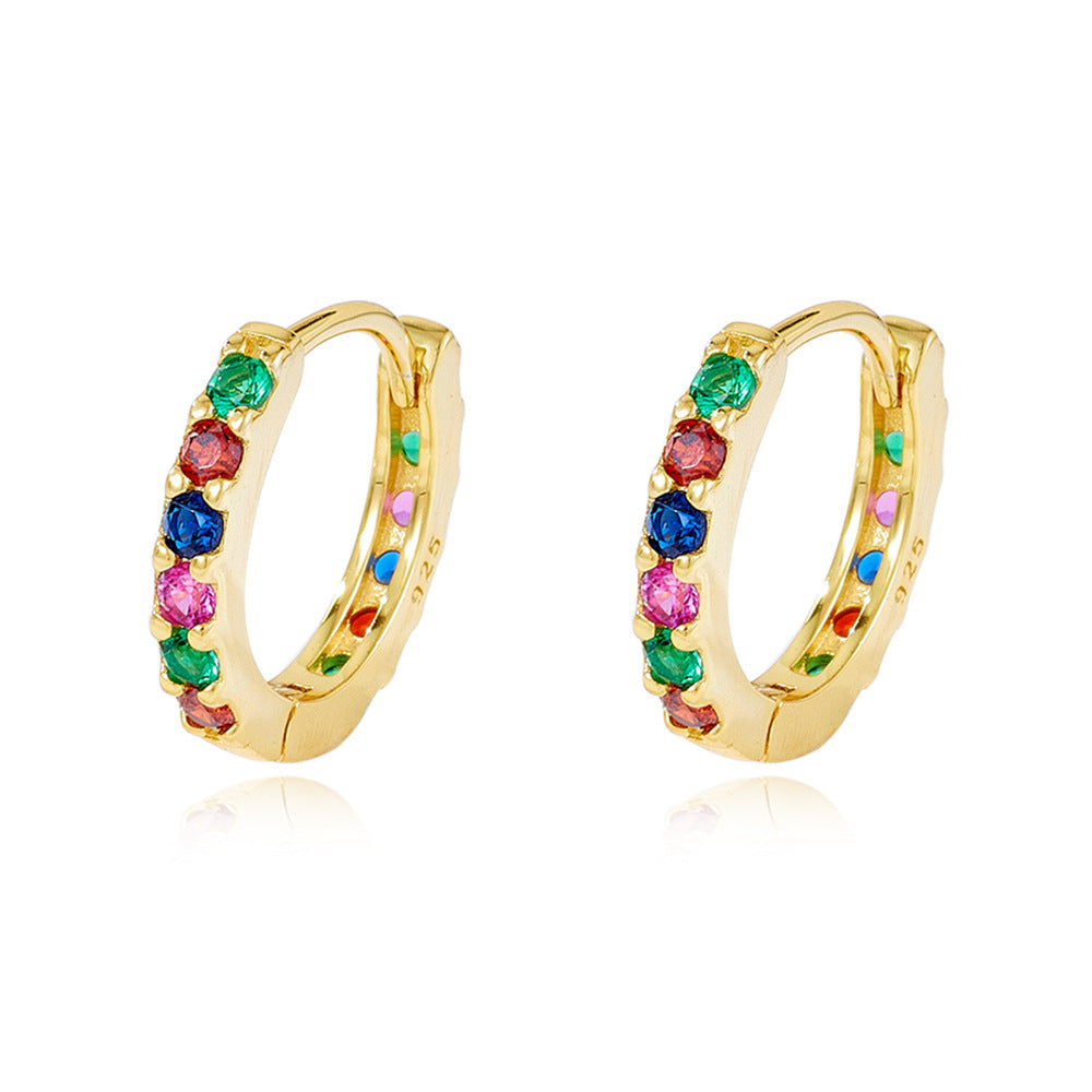 Sterling Silver Colored Gemstone Huggie Earrings 12.5mm