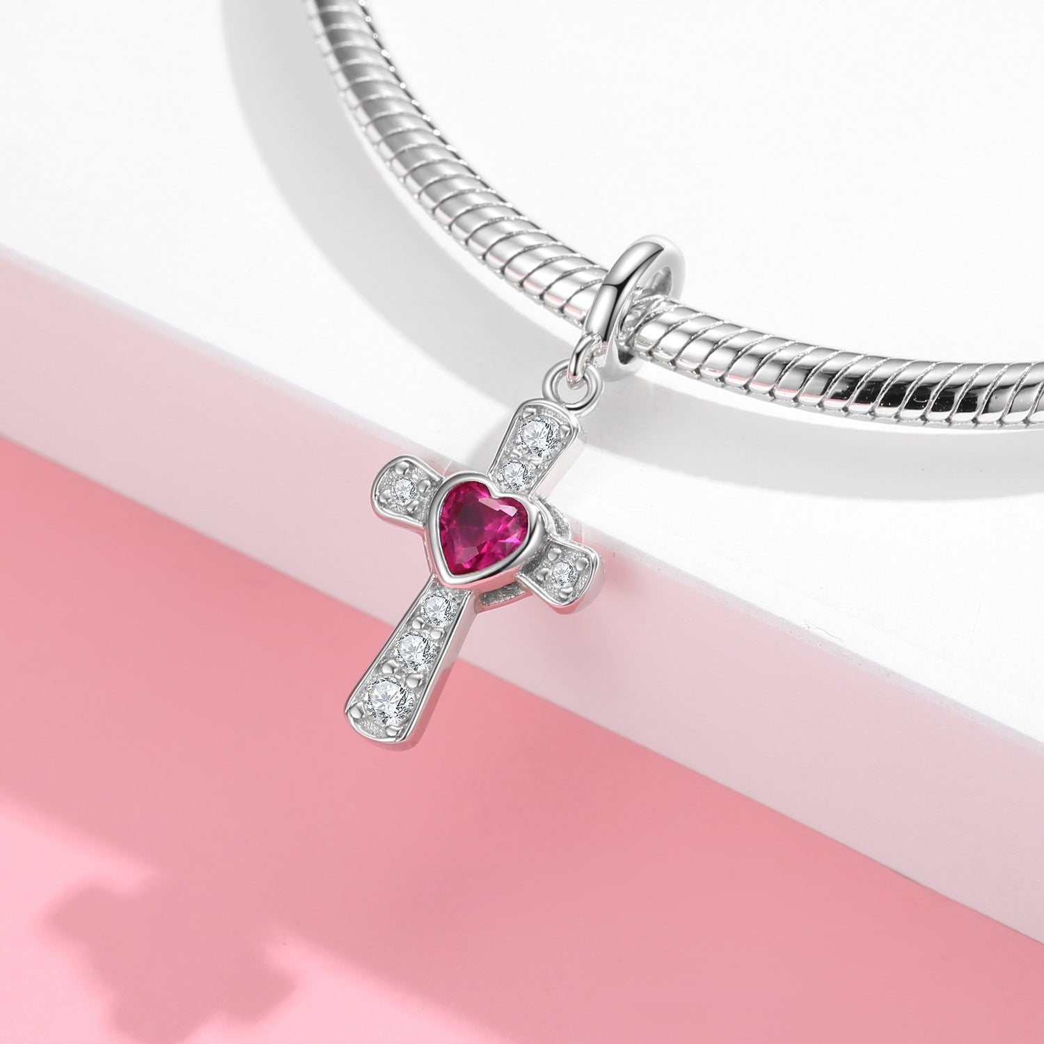 Sterling Silver Heart Cross Charm