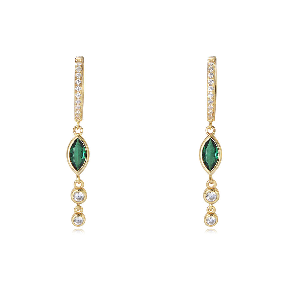 Sterling Silver Dangling  Marquise Zirconia Charm Huggie Earrings