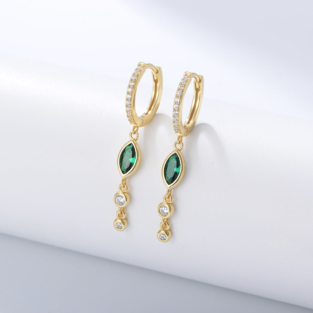 Sterling Silver Dangling  Marquise Zirconia Charm Huggie Earrings