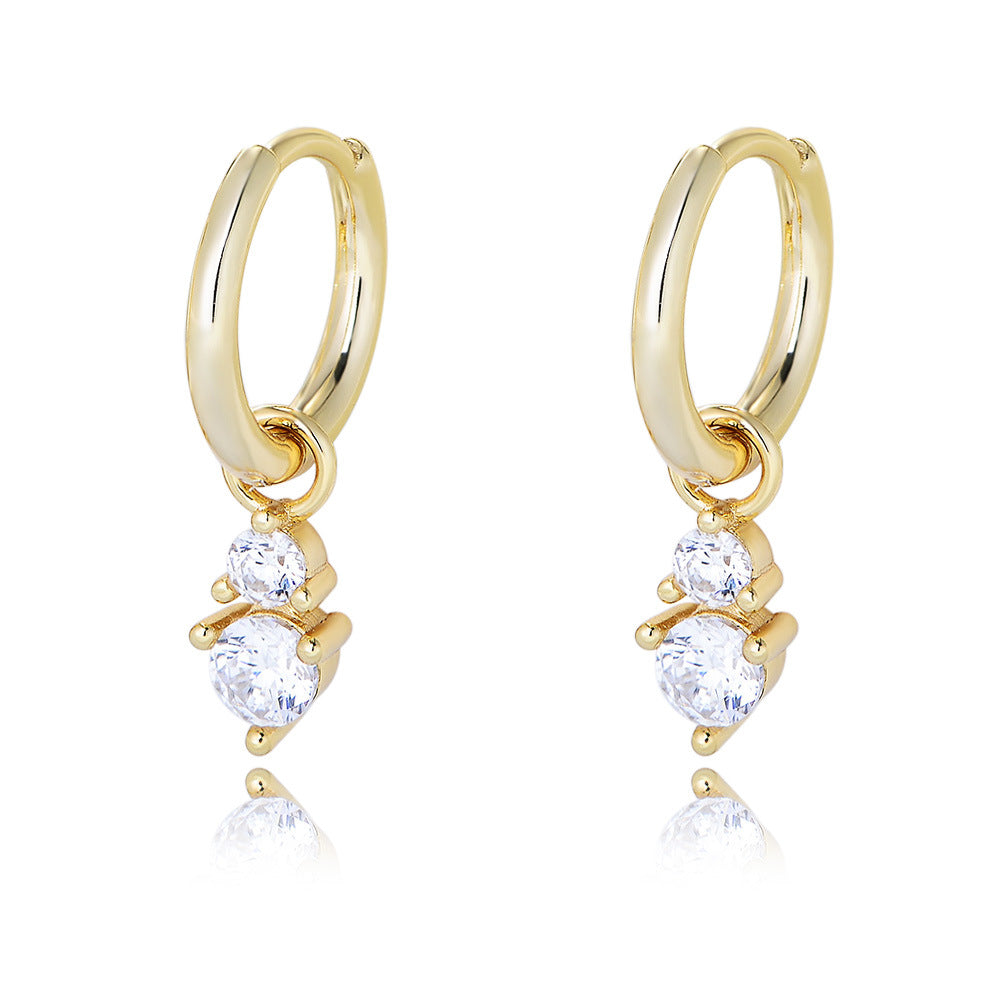 Sterling Silver Dangling Zirconia Charm Huggie Earrings