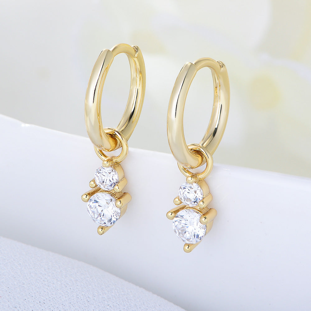 Sterling Silver Dangling Zirconia Charm Huggie Earrings
