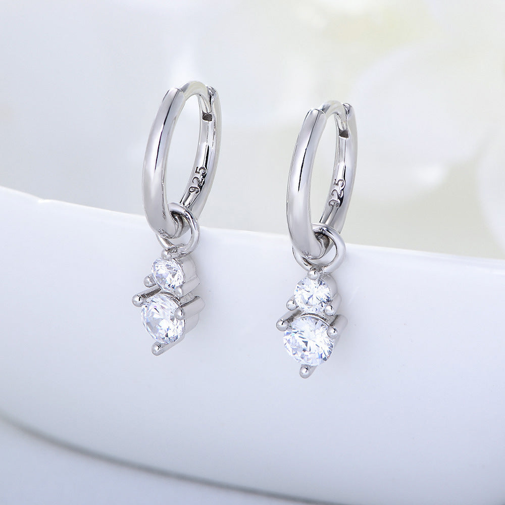Sterling Silver Dangling Zirconia Charm Huggie Earrings