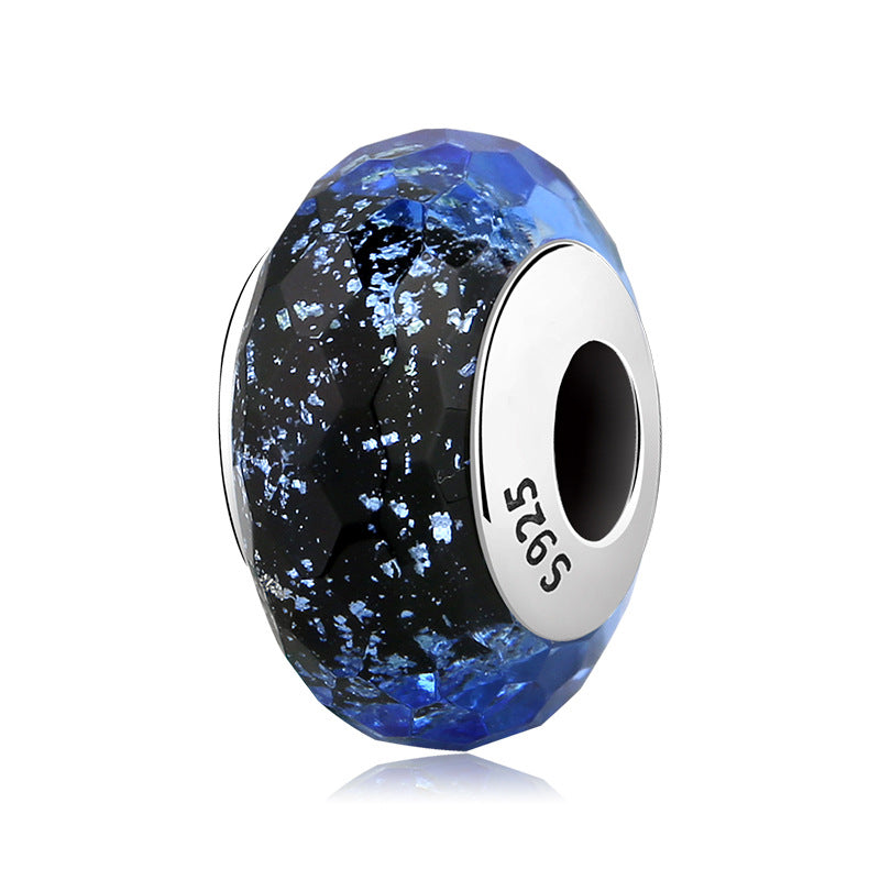 A sterling silver dark blue facet sparkling glazed charm