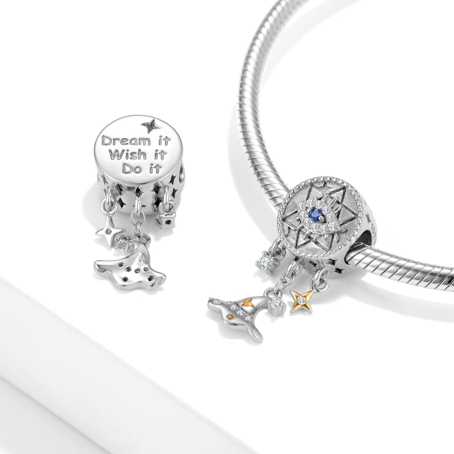 Sterling Silver Dream Catcher And Evil Eye Charm