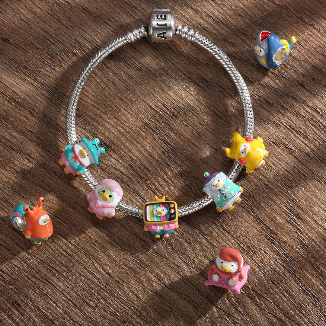 Sterling silver colorful enamel duck charms for DIY bracelet