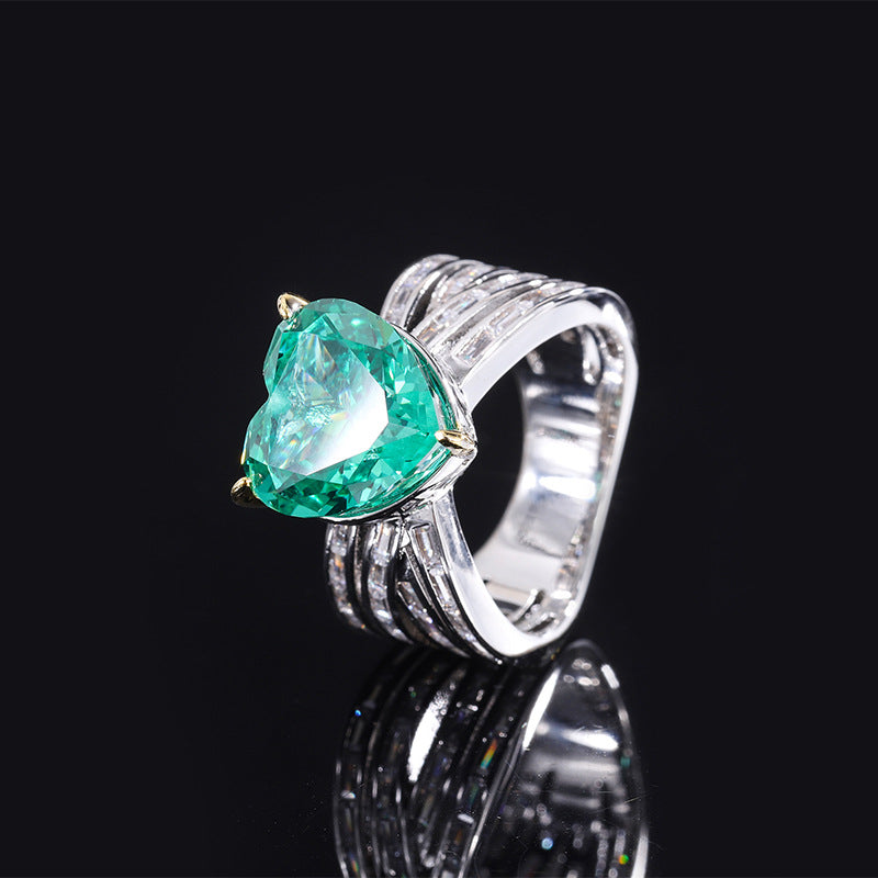 Sterling Silver Emerald Heart Jewelry Set