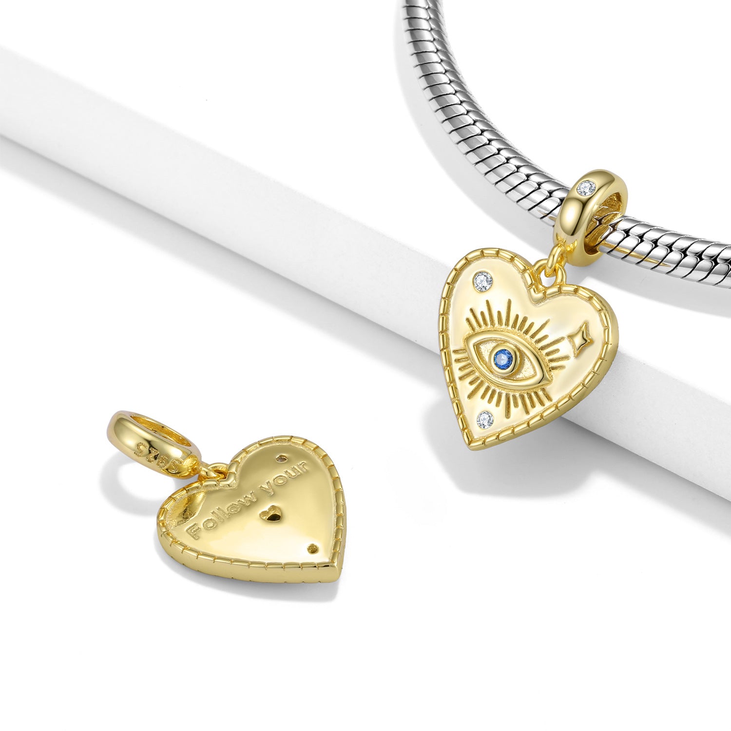 Sterling Silver Evil Eye Heart Charm