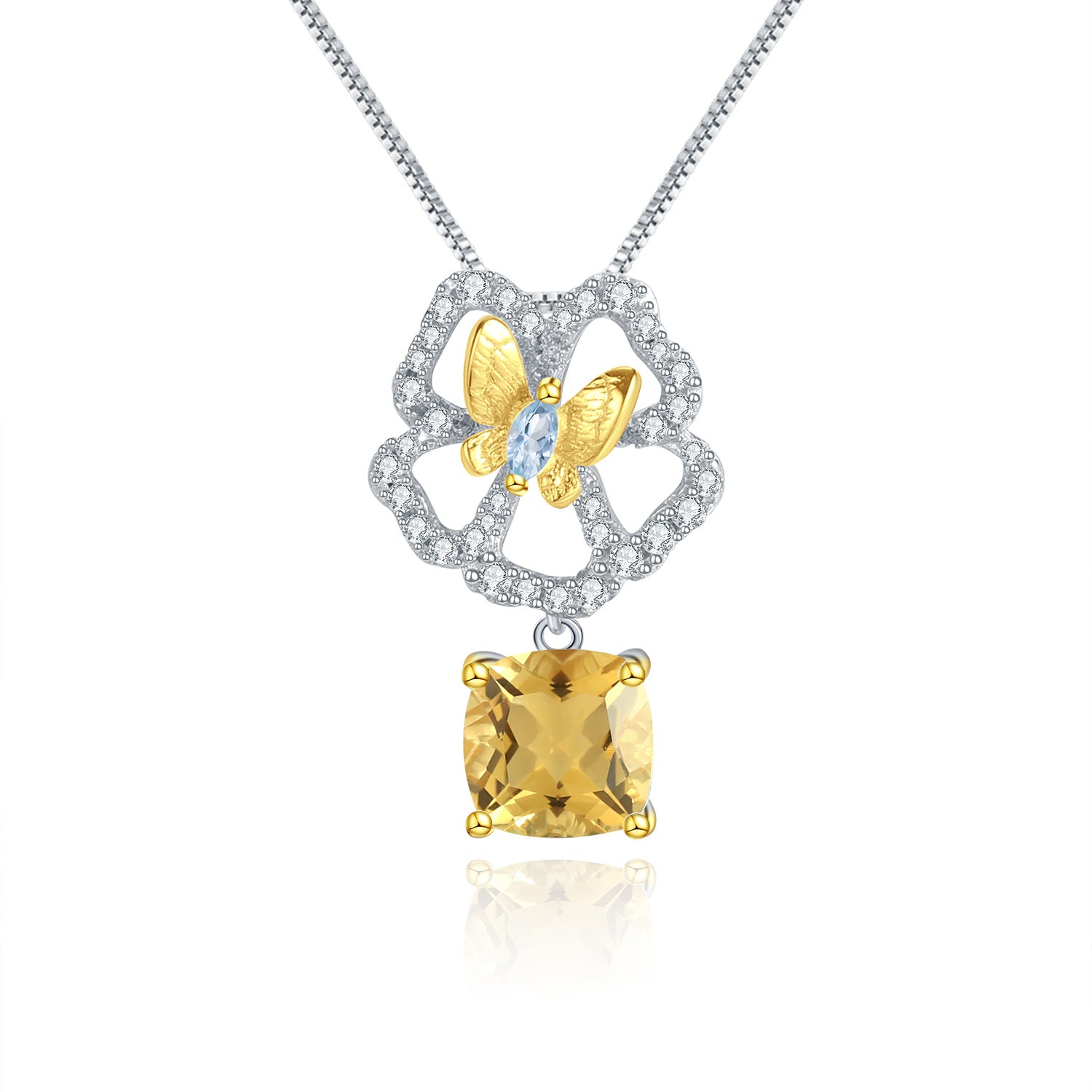 Sterling Silver Natural Gemstone Citrine Topaz Flower Necklace
