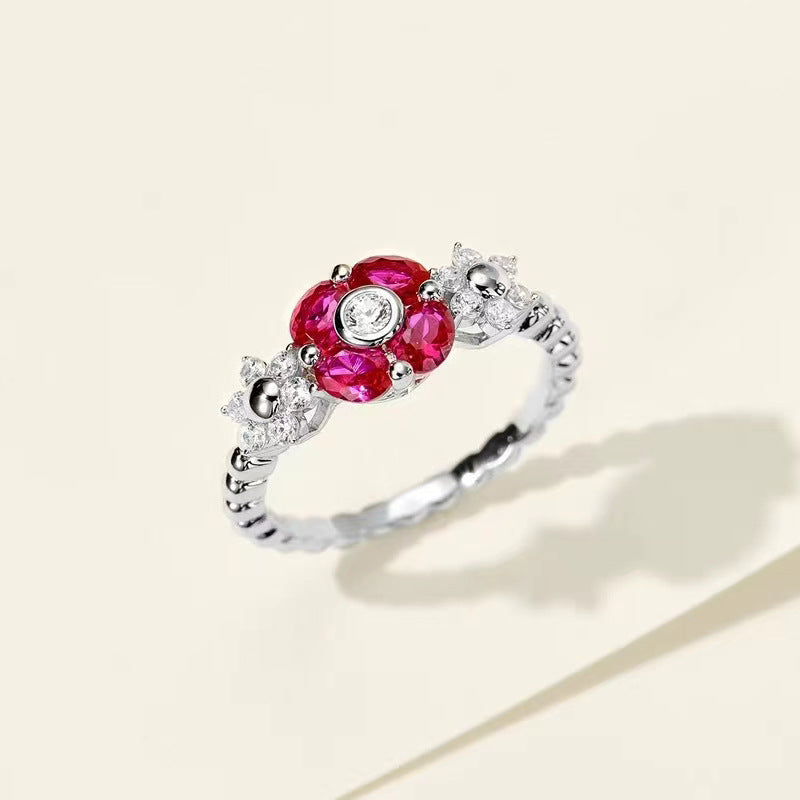 Sterling Silver Flower Petal Gemstone Ring