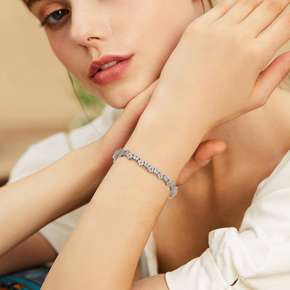 Sterling Silver Flower Tennis Bracelet