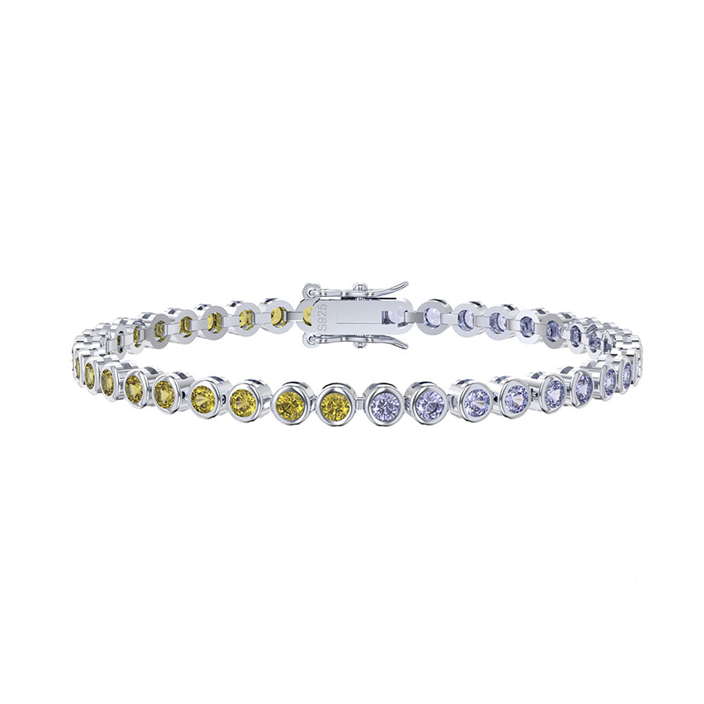 Sterling Silver Golden Yellow And Lavender Tennis Bracelet